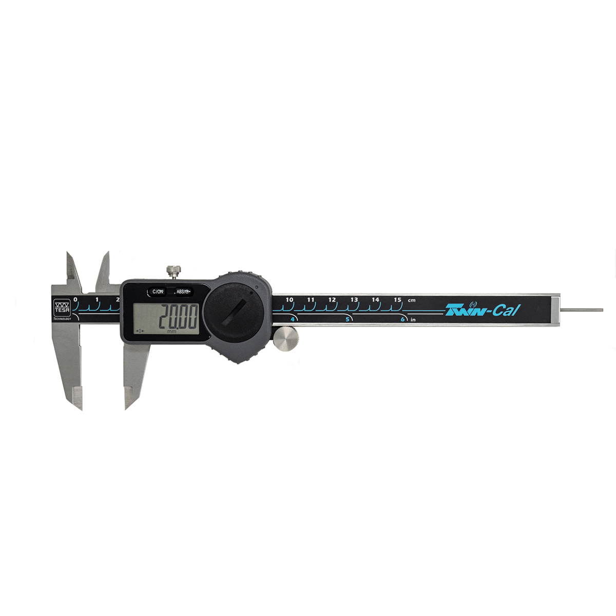 Twin-Cal IP40 Universal Digital Caliper Round Depth Rod 150mm (0-6″) With Thumb Roller.